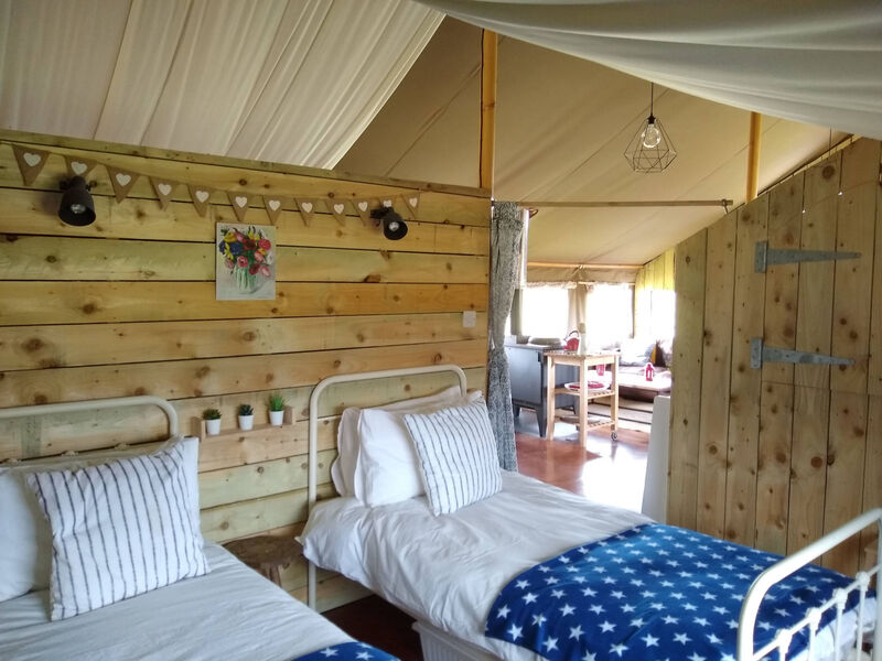 twin room in safari tent, child friendly glamping