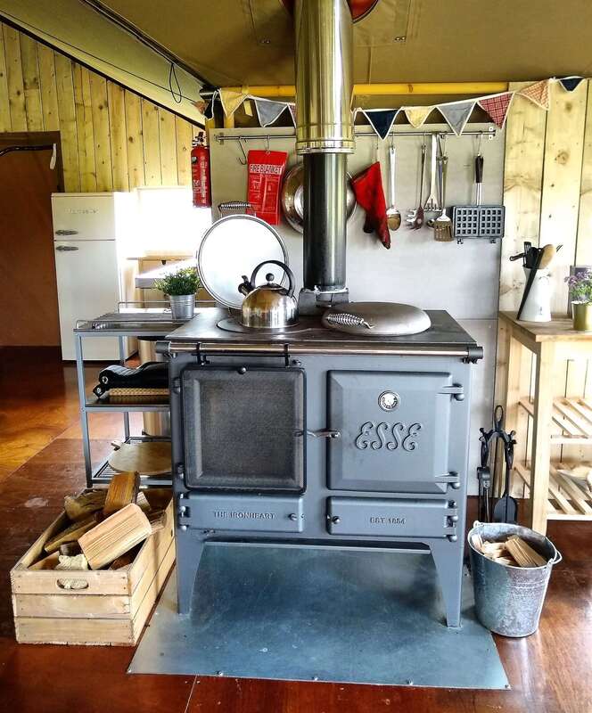 Wood stove in safari tent 