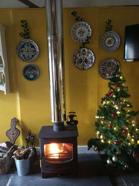 Christmas holiday cottage with fire