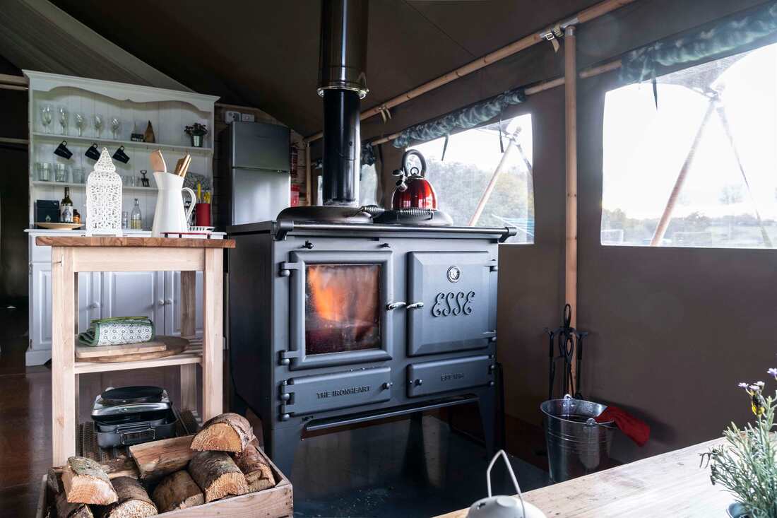 Luxury safari tent with wood burning stove 